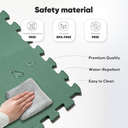 Home Gym Mat, Puzzle Exercise Mat, EVA Interlocking Foam Floor Tiles for Home Workout Equipment and Kids' Play Areas - Blue, 24 in x 24 in x ½ in - (Green, 16 Pack(64 SQ FT))