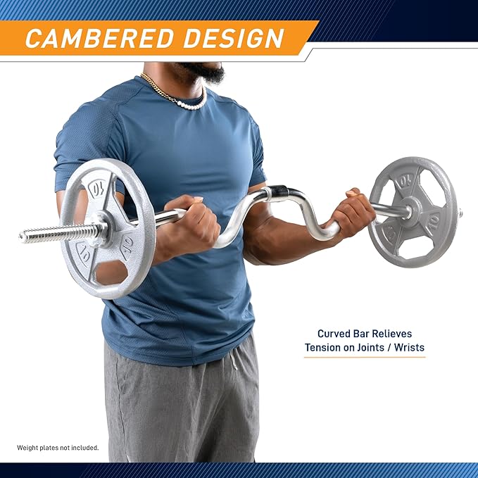 Marcy 1 inch Standard Curl Bar with Spin-Lock Collars Weightlifting Strength Training Home Gym Accessory for Triceps and Biceps