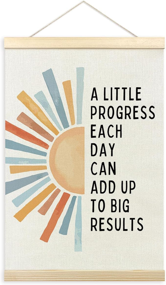 TLESKE Mental Health Inspirational Poster Hanger Frame, a Little Progress Each Day Special Education Wall Art Decor for Kids Room Classroom Therapy Counseling Office, Boho Sun Picture Prints, 16x24