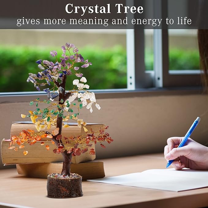 Crystal Tree of Life 7 Chakra Healing Crystals Trees for Home Decor, Office Desk Decor, Boho Decor, Handmade Bonsai Trees for Positive Energy, Money, Good Luck Birthday Gifts for Women, Mom