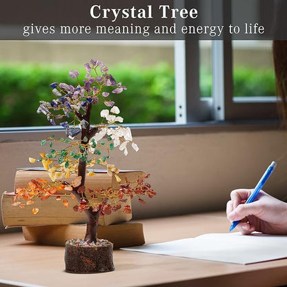 Crystal Tree of Life 7 Chakra Healing Crystals Trees for Home Decor, Office Desk Decor, Boho Decor, Handmade Bonsai Trees for Positive Energy, Money, Good Luck Birthday Gifts for Women, Mom