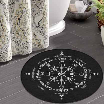Large Home Decor Mat, Soft Round Yoga Carpet, Non-Slip Machine Washable Home Office Circle Rug Compatible with Norse Viking Vegvisir Compass Goth Pentagram