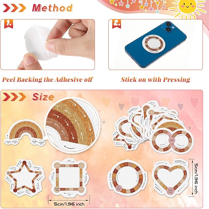 36 Pcs Anxiety Sensory Stickers Mental Health Stickers Fidget Textured Strips Toys Adhesive Tactile Calm Relief Items for Adults Desk School Counselor Classroom(Boho Breathe Style)