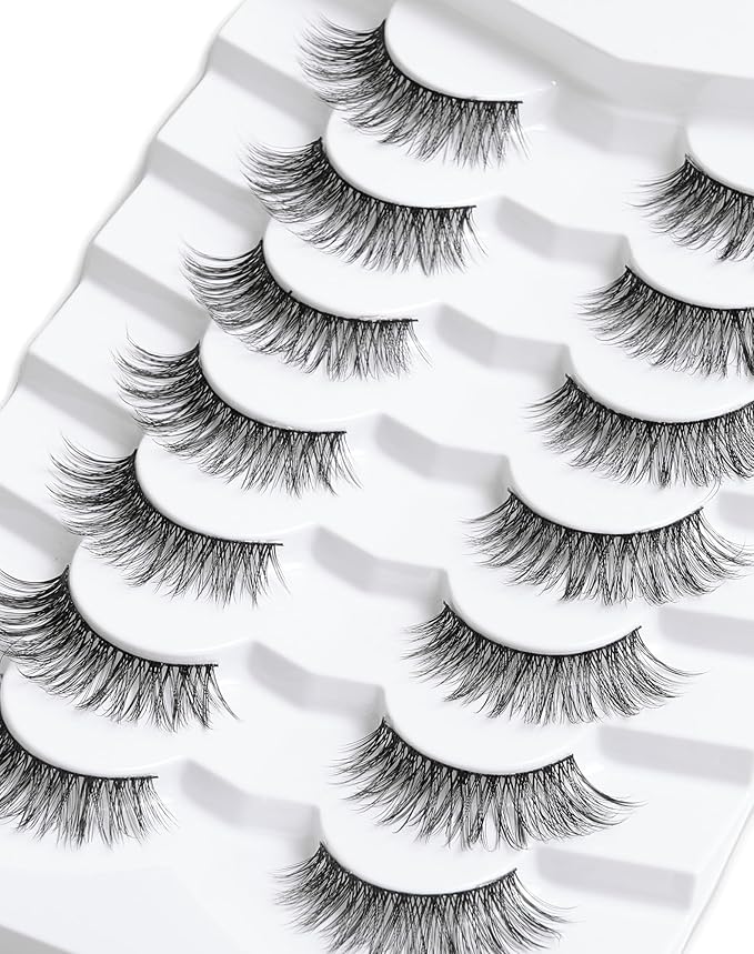 Onlyall Natural Lashes Wispy Lashes Natural Look False Eyelashes Natural Flared Eyelashes False Eye Lashes Soft Fluffy Lashes 7 Pairs D6 Volume-13mm