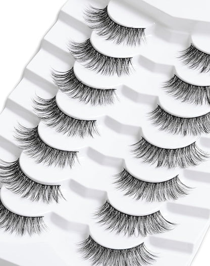 Onlyall Natural Lashes Wispy Lashes Natural Look False Eyelashes Natural Flared Eyelashes False Eye Lashes Soft Fluffy Lashes 7 Pairs D6 Volume-13mm