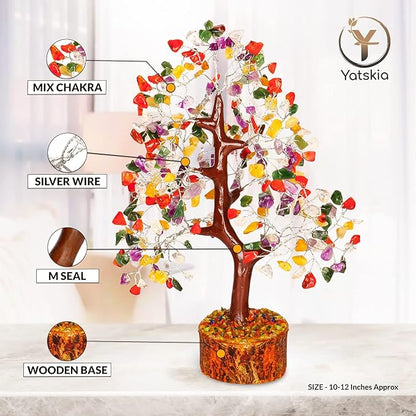 YATSKIA Mix Chakra Tree - Gemstone Tree of Life - Crystal Gifts for Women - Gemstones and Crystals - Crystal Trees for Positive Energy - Meditation Gifts