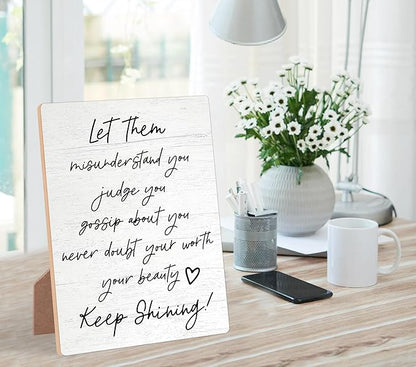 Desk Signs for Office, Mental Health Decorations, Inspirational Desk Decor, Home Decor Living Room, Coworker Gifts, Encouragement Gifts for Women Men Friend, Christian Gifts, Wooden Sign with Stand,5