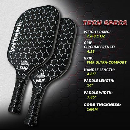 Pickleball Paddles Set of 2 with 4 Balls - USAPA Approved Fiberglass Surface, Lightweight, Non-Slip Grip - Premium Paddle Set for All Skill Levels Indoor & Outdoor