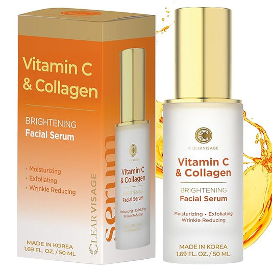 Vitamin C & Collagen Serum - Illuminating Anti-Aging, Luminous Complexion, Brightens Skin - Dermatologist Tested, Korean Skin Care, Cruelty Free, Natural Ingredients - 1.69 fl. oz