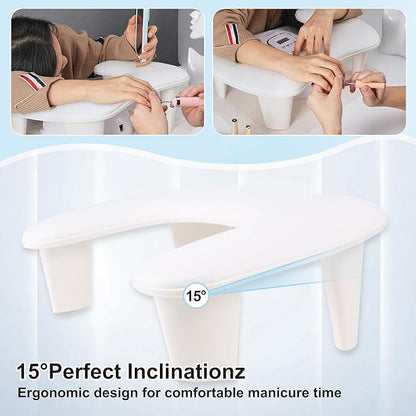 Arm Rest for Nails Tech, U-Shaped PU Leather Hand Rest for Nails Tech, Comfortable Microfiber Nail Hand Rest Stand, Manicure Hand Rest, White Hand Rest Pillow for Manicurists