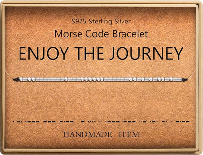 KGBNCIE Morse Code Bracelet for Women Sterling Silver Beads on Silk Cord Secret Message Fuck Friendship Inspirational Encouragement Bracelet Gift for Her