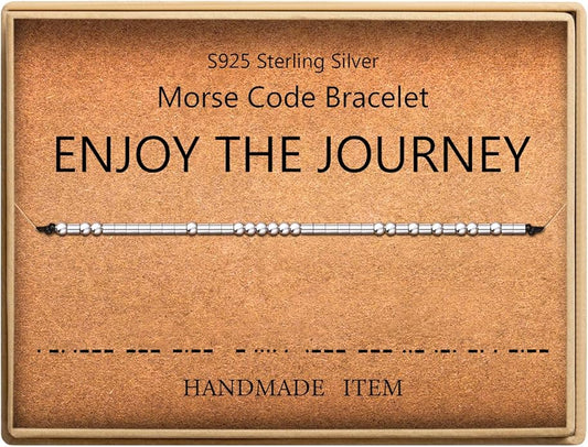 KGBNCIE Morse Code Bracelet for Women Sterling Silver Beads on Silk Cord Secret Message Fuck Friendship Inspirational Encouragement Bracelet Gift for Her