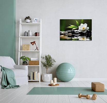 YIOZHAOFH Lotus Flower Wall Art Zen Canvas Inhale Exhale Poster Black Spas Nature Prints Pictures for Meditation Wall Decor Framed Artwork Ready to Hang (24.00" x 36.00")
