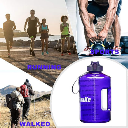 1 Gallon Motivational Sports Water Bottle with Time Marker, BPA Free 128oz Leak Proof Jug, Black, Plastic, 128 ounces, Fitness, Sports, Outdoor Activities