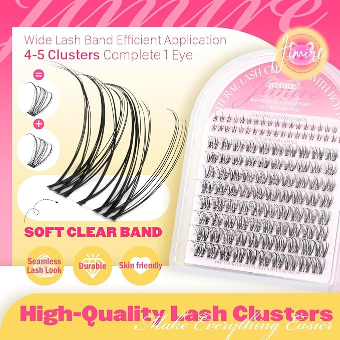 Venus Lash Clusters Kit with Bottom Lashes Natural Look Wispy 10-16MM Lash Extension Kit with Lash Bond and Seal, Remover, Tweezers D Curl Cluster Eyelash Extensions Kit Individual Lashes by JIMIRE