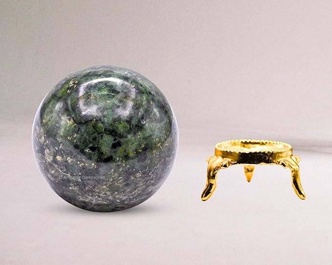Amazing Gemstone Green Jade Crystal Ball with Stand - 2 Inches Crystal Sphere Meditation Balls for Witchcraft and Decorative Balls