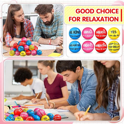 Liliful 48 Pieces Motivational Stress Balls Bulk for Adults Fidget Toys End of The Year Gifts Inspirational Squeeze Balls Employee Appreciation Gift Adult Goodie Bag 2. 2 Inch(Bright Colors)