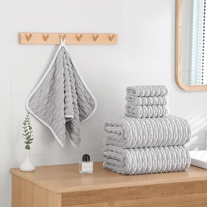 40x80 Inches Oversized Bath Sheets Extra Large Bath Towels Set of 2 for Adults Super Soft Quick Dry Lightweight Lint Free Absorbent Stripe Microfiber Shower Towels (Grey, 2 Piece)