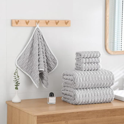 40x80 Inches Oversized Bath Sheets Extra Large Bath Towels Set of 6 for Adults Super Soft Quick Dry Lightweight Lint Free Absorbent Stripe Microfiber Shower Towels (Grey,6 Piece)