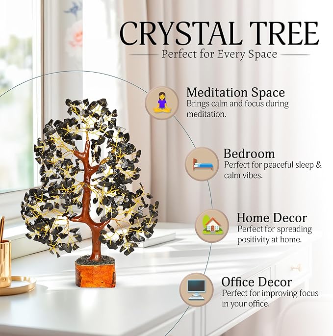 YATSKIA Black Tourmaline Crystal Tree, Gemstone Tree Home Office Decor, Spiritual Decor, Crystal Gifts