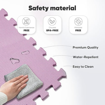 Home Gym Mat, Puzzle Exercise Mat, EVA Interlocking Foam Floor Tiles for Home Workout Equipment and Kids' Play Areas - Blue, 24 in x 24 in x ½ in - (Pink, 24 Pack(96 SQ FT))