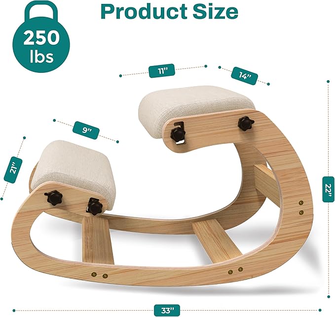 Ergonomic Kneeling Chair with Adjustable Seats - Knee Chair for Posture Correction & Kneel Rocking Stool for Desk - Back Pain Relief and Support for Home and Office - 5 Years Brand Warranty