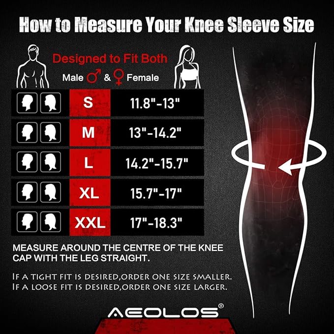 AEOLOS Knee Sleeves (1 Pair)，7mm Compression Knee Braces for Heavy-Lifting,Squats,Gym and Other Sports (Large, Black)