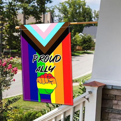 Pride Proud Ally Garden Flag 12x18 Inch LGBT Rainbow Garden Flag 3ply Polyester Double Sided for Outdoor House Yard Outside Garden Decor