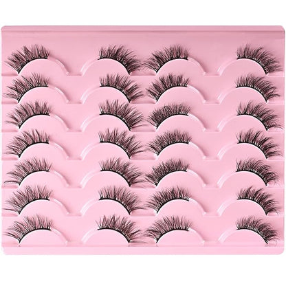 FARRED Half Lashes Natural Look Short Eyelashes Cat Eye Lash Fluffy Natural Lashes Wispy False Eyelash 14 Pairs Faux Mink Strip Eye Lashes Pack for Daily Makeup (F15 | 9-14mm)