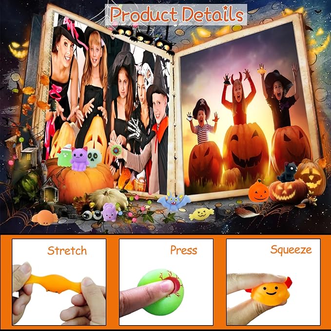 80Pcs Halloween Squishy Toys Mochi Squishy Toy Bulk for Kids, Squishies Fidget Toys Treasure Box Toys for Kids Classroom Halloween Party Favors Goodie Bags Stuffers Gift