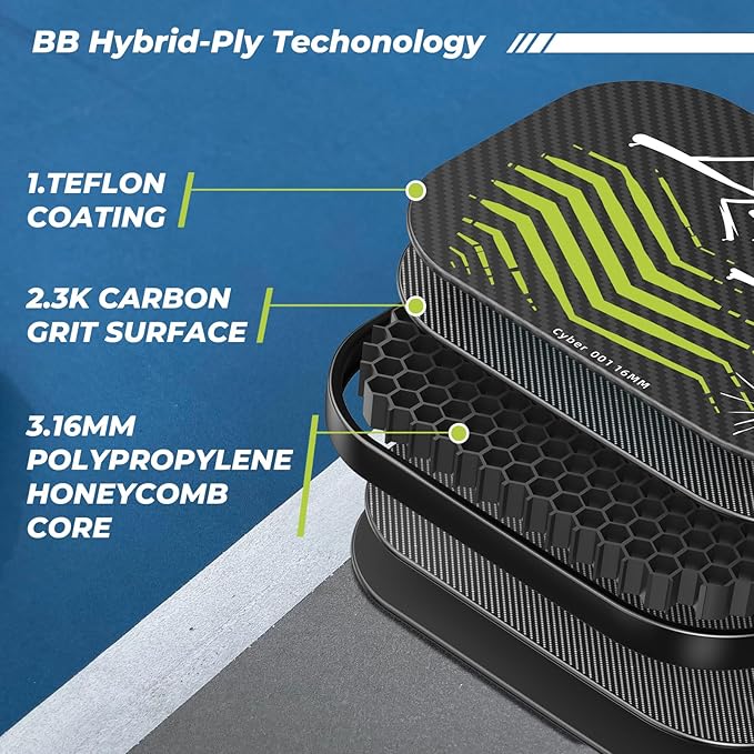 Pickleball Paddles,USAPA,Carbon Fiber Pickleball Paddle with 16MM Polymer Honeycomb Core Provides Lighter Weight&Higher Grit&Spin,Engineered for Professional Players,BlueBean