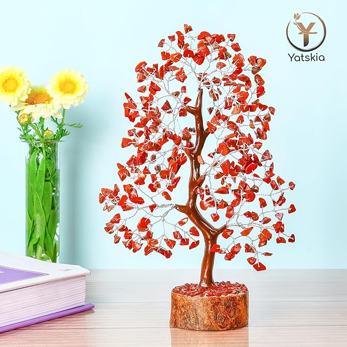 YATSKIA Red Jasper Crystal Tree of Life - Crystals and Stones - Home Office Decor - Desk Accessories - Bonsai Tree - Gemstones and Crystals