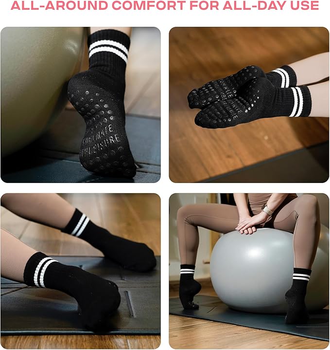 CoolMate Pilates Socks with Grips for Women, Yoga Socks, Crew Non Slip Women for Workout, Barre, Pilates Gifts
