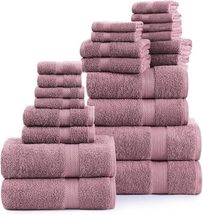 LANE LINEN 100% Cotton Bathroom Towels Set - 24 Pc - Ringspun, Quick Dry, Soft & Absorbent - 2 Bath Sheets, 4 Bath, 6 Hand Towels, 8 Washcloths, 4 Fingertip - Medium GSM, Regular Use - Wistful Mauve