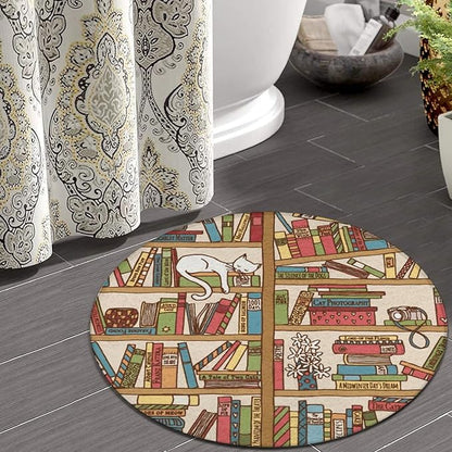 Large Home Decor Mat, Soft Round Yoga Carpet, Non-Slip Machine Washable Home Office Circle Rug Compatible with Sleeping Cat Library Bookshelf