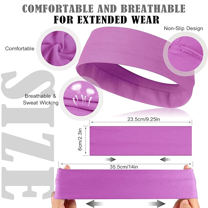 16Pcs Headbands for Women Non Slip - Stylish Sports Hair Bands for Women's Hair - Soft Cotton Cloth Stretchy Headbands for Women for Yoga, Outdoor Exercise Running
