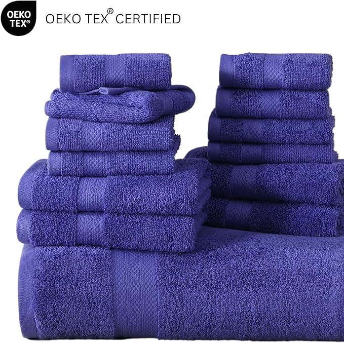 LANE LINEN 100% Cotton Bathroom Towels Set - 24 Pcs - Absorbent, Ideal for Guest, Spa & Daily Use - 2 Bath Sheets, 4 Bath, 6 Hand Towels, 8 Washcloth, 4 Fingertip - Ideal for Boys & Dorm - Blue Irish