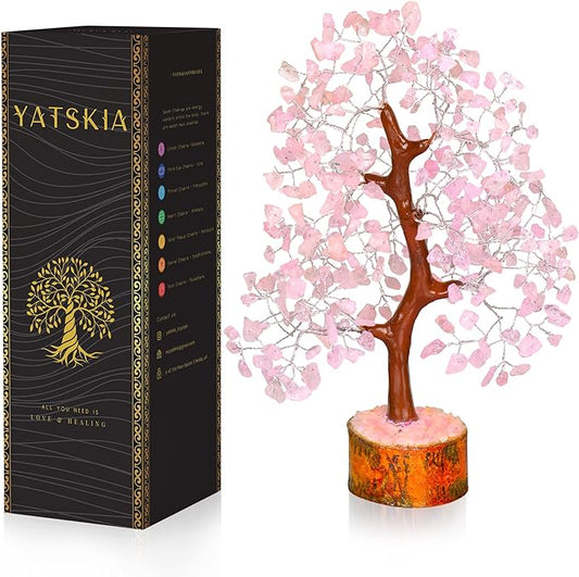 YATSKIA Rose Quartz Tree, Quartz Crystal Feng Shui Decor, Healing Crystal Decor, Feng Shui Money Tree, Gifts for Women, Meditation, Reiki (10-12 Inches)