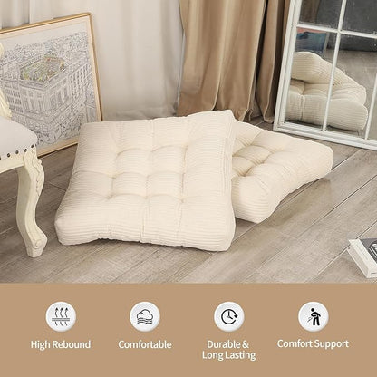 22 inches Meditation Pillow, 2 Pack Square Large Floor Cushions for Adults, Thick Corduroy Floor Pillows for Sitting, Yoga, Living Room, Sofa, Tatami, Beige