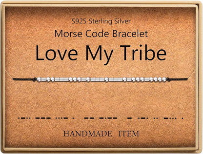 KGBNCIE Morse Code Bracelet for Women Sterling Silver Beads on Silk Cord Secret Message Fuck Friendship Inspirational Encouragement Bracelet Gift for Her