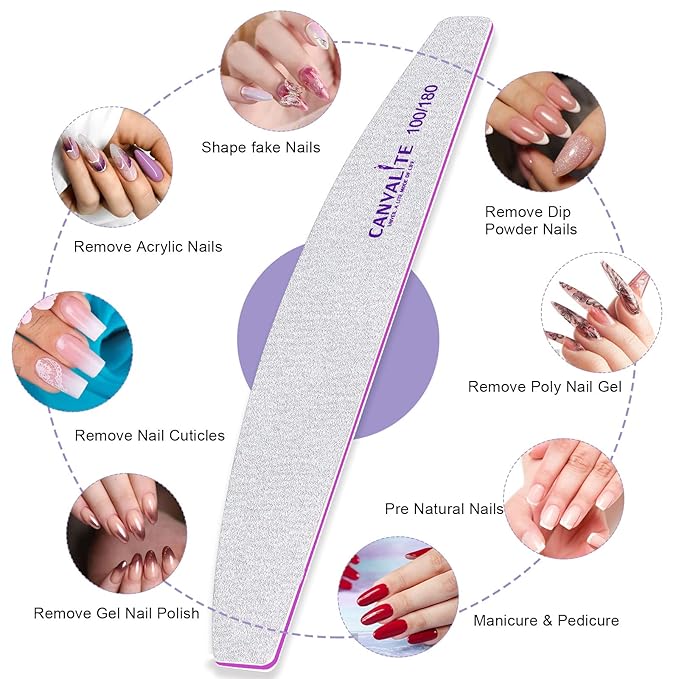 Canvalite 25 PCS Nail File Professional Nail Files Reusable Double Sided Emery Board(100/180 Grit) Nail Styling Tools for Home and Salon Use