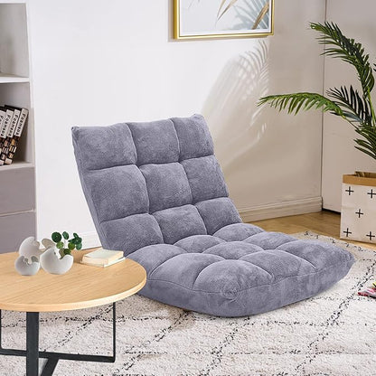 Moccha 14-Position Floor Chair, Folding Sofa Chair with Back Support, Memory Foam Floor Gaming Chairs for Adults, Adjustable Padded Couch Recliner Sleeper Bed for Reading, Meditating, Gray