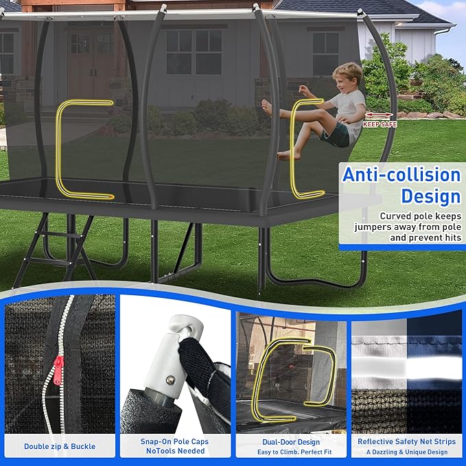 8×14FT Rectangle Tranpoline 1500LBS Heavy Duty Outdoor Tranpoline w Enclosure for Adults & Kids, ASTM Approved Gymnastics Tranpoline, No-Gap Design, Safe Family Backyard Bouncing Fun