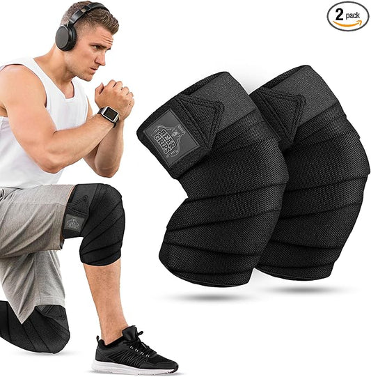 Bear Grips Knee Wraps - Heavy Duty Knee Brace Pair Compression and Elastic Support for Squats, Weightlifting, Powerlifting - Home Gym Workout Equipment Knee Support for Men and Women (Solid Black)