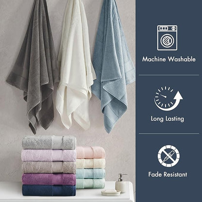 Madison Park Turkish 100% Cotton Towel Set, 600Gsm Luxury Premium Weight, Soft Absorbent Hotel Bathroom Shower Hand Face Washcloths, Assorted Sizes Navy 6 Piece