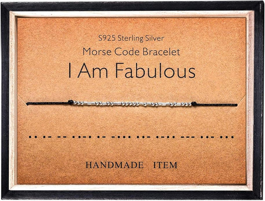 KGBNCIE Morse Code Bracelet for Women Sterling Silver Beads on Silk Cord Secret Message Fuck Friendship Inspirational Encouragement Bracelet Gift for Her
