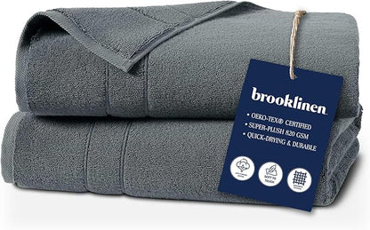Brooklinen Super-Plush Turkish Cotton Bath Towels Set of 2 Cotton, 820 GSM, Machine Washable, Perfect Bath Towels for Bathroom, Spa & Shower (30" x 58", Slate Grey)