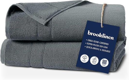 Brooklinen Super-Plush Turkish Cotton Bath Towels Set of 2 Cotton, 820 GSM, Machine Washable, Perfect Bath Towels for Bathroom, Spa & Shower (30" x 58", Slate Grey)
