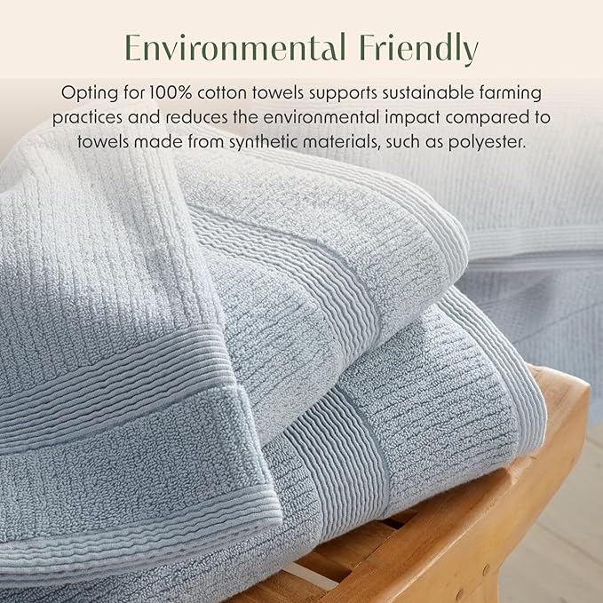 Springtree Home Blue Bath Towels Set of 6 | Ribbed Textured | 100% Combed Cotton | Absorbent Quick-Dry Towels for Bathroom | Oeko-TEX® Standard 100 Cotton | Mauro Collection - Blue Fog