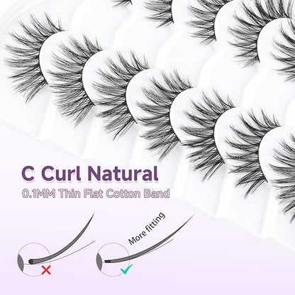 Cat Eye Lashes 16mm Anime Eyelashes 3D Volume False Eyelashes Natural 0.1MM Thin Band Soft C Curl Eye Lashes Pack 7 Pair